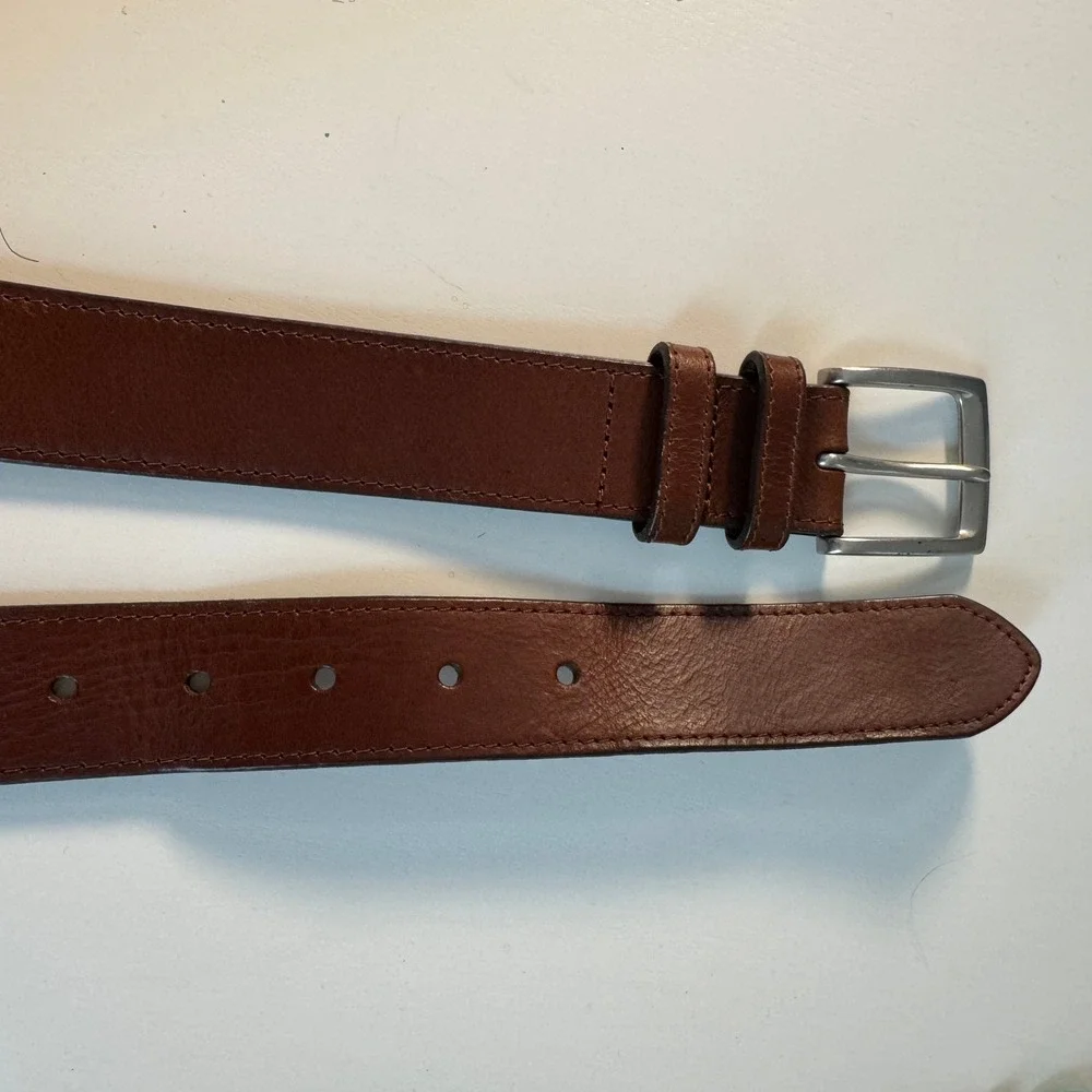 Vtg Western Brown Genuine Leather‎ Belt Made in USA Silver Buckle Cognac XL